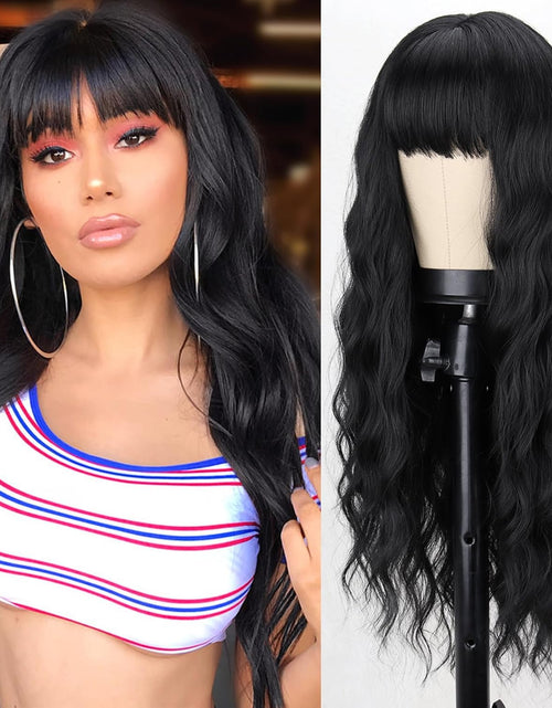 Load image into Gallery viewer, 26 Inches Synthetic Wavy Bang Black Wigs for Women, Women Long Curly Heat Resistant
