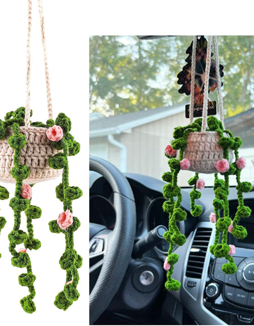 Load image into Gallery viewer, Cute Auto Pendant Crochet Plants Hanging Baskets, Boho Car Plants Crochet Rear View Mirror Accessories, Style 2
