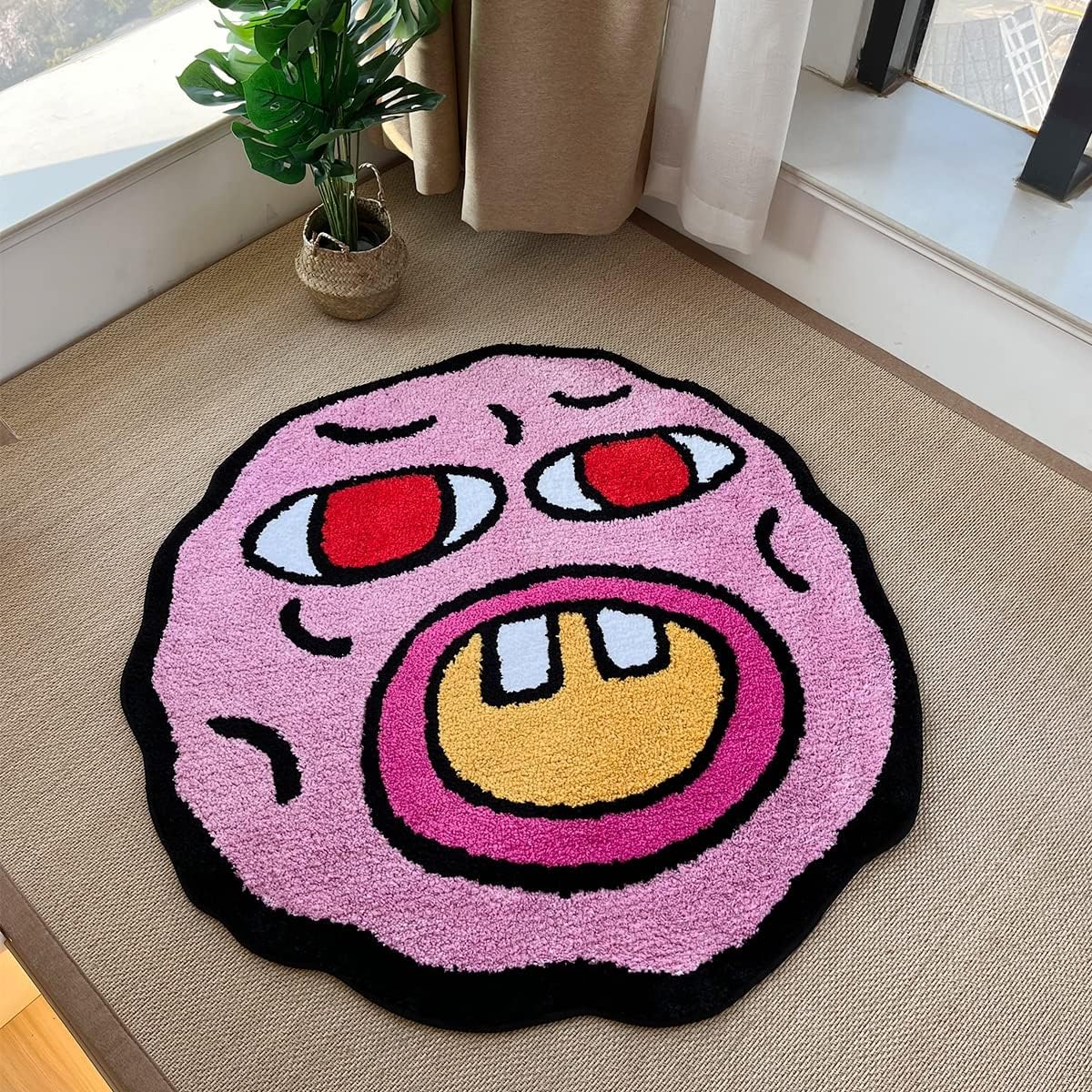 Tufted Carpet Cherry Bomb Rug Pink Room Decor Kawaii Rug Small Rugs (23.6X23.6 Inch)