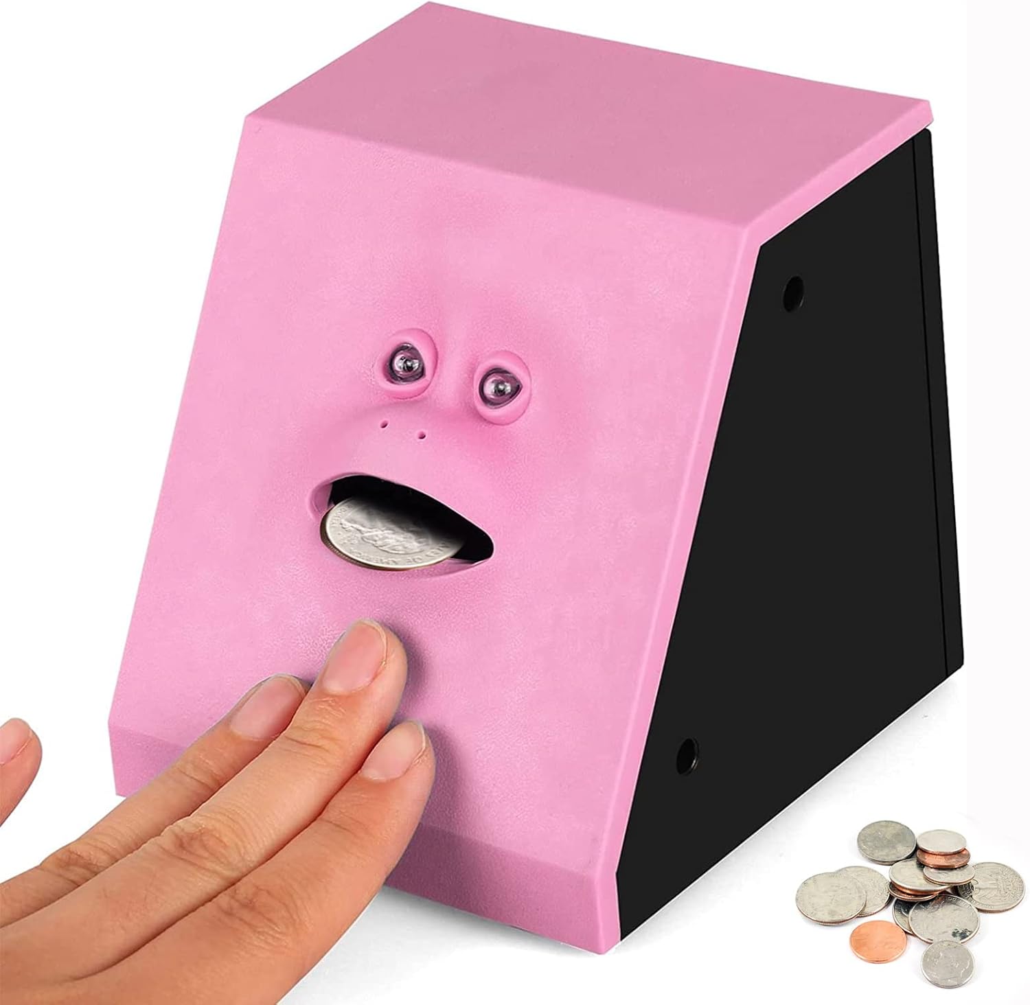 Face Bank Coin Eating Savings Bank, Blue Coin Money Box Piggy Banks for Kids Battery Operated (Pink)