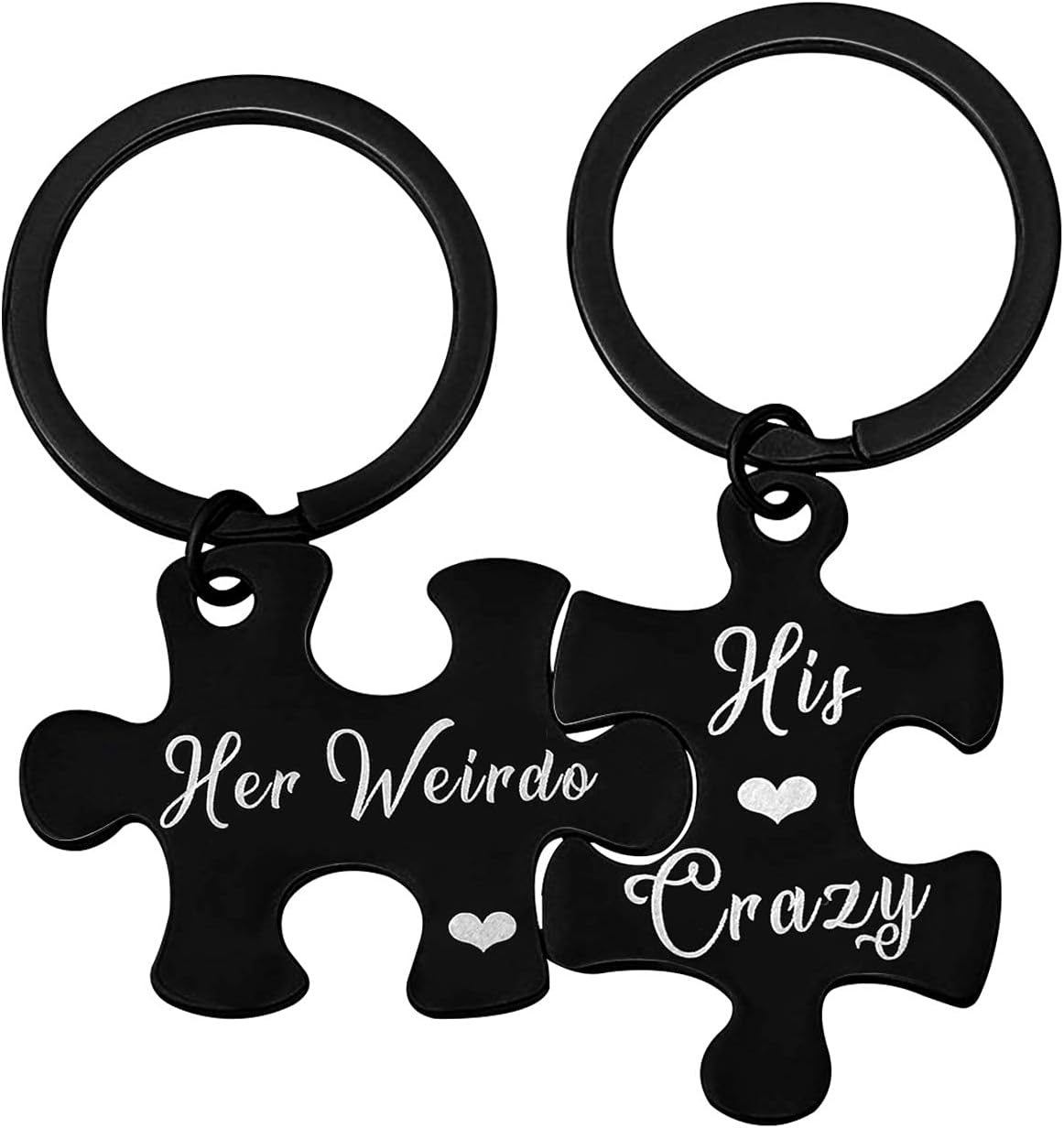 2pcs His Crazy Her Weirdo Couples Keychains Puzzle Key Chain for Him Her Lovers Gifts, Silver, Medium