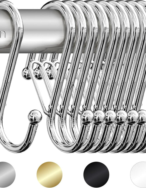 Load image into Gallery viewer, 10 Metalic S-Hooks with Anti-Fall System. Anti Drop S-Shaped Hook with Safety Buckle to Prevent Falls. Heavy Duty. (Silver, 3.25in Long (Diameter Rod&lt;0.8in))
