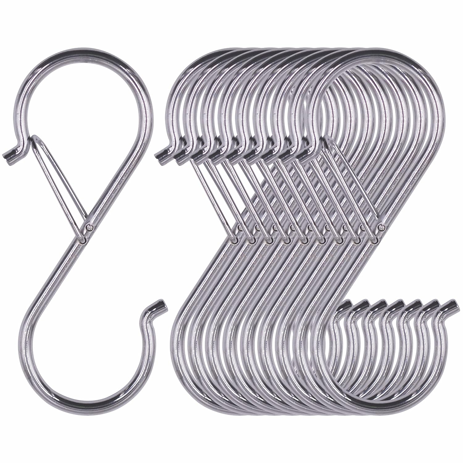 10 Pack S Hooks for Hanging, Rustproof S-shaped Hook with Safety Buckle Heavy Duty Metal (3.5 inch, silvery)