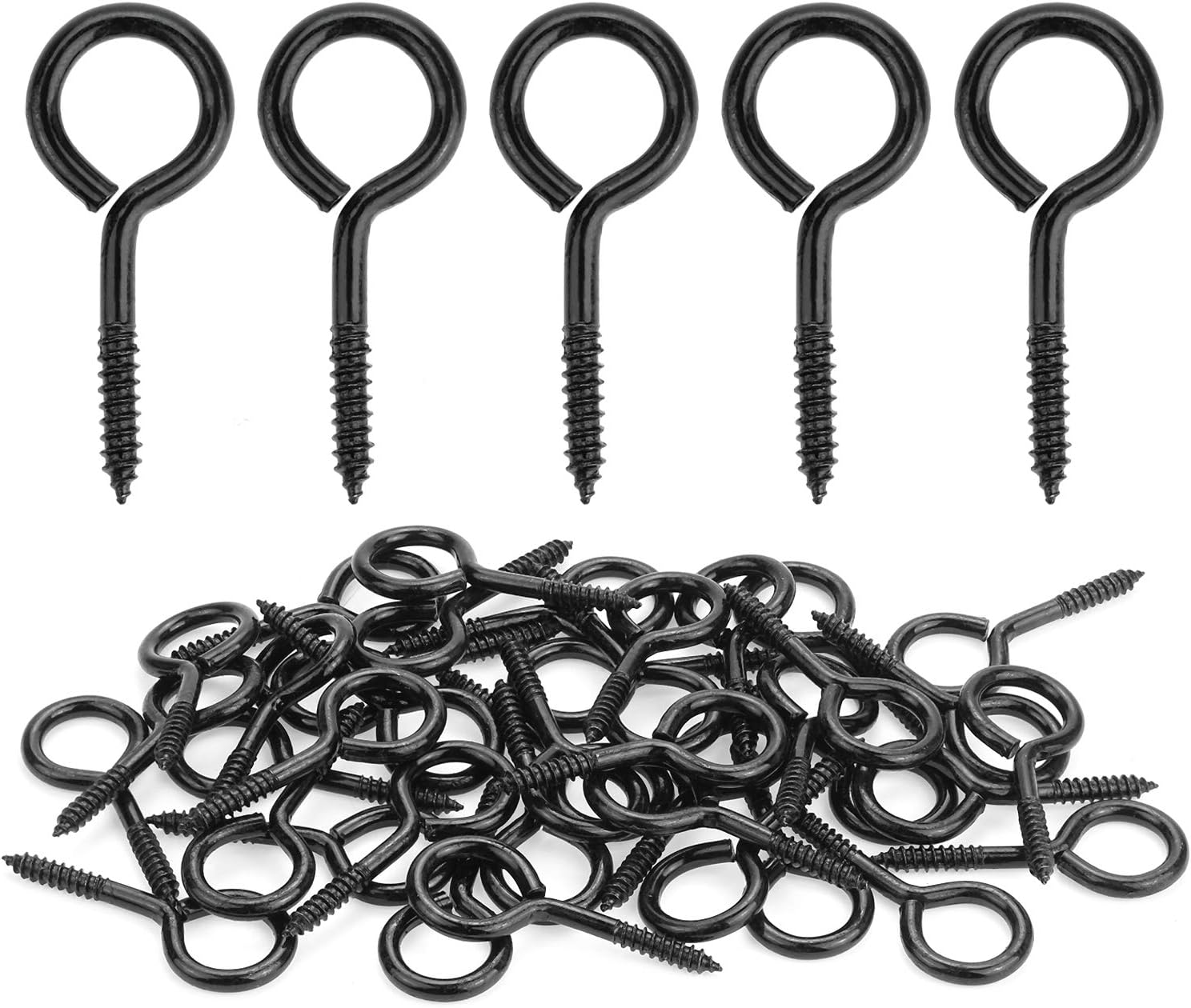 40 Pieces 2 inch Screw Eyes, Black Zinc Plated Steel Screw Eyes, Self Tapping Screw Hooks, Metal Eye Hooks, Eyelet Screws