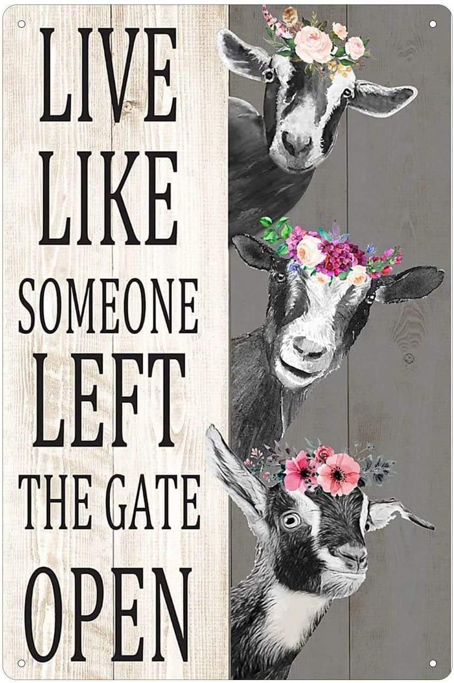 Retro Metal Tin Sign Live Like Someone Left The Gate Open Goats, 8 x 12 inches