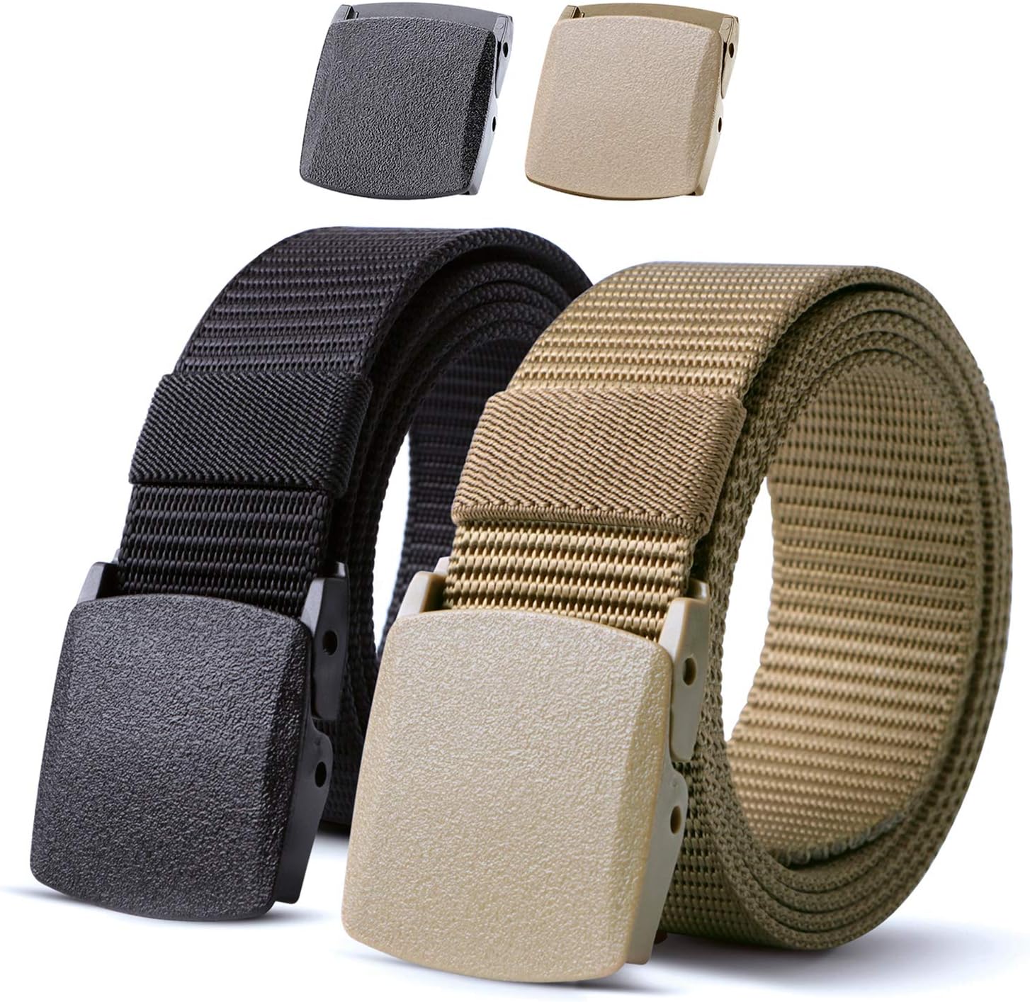 2 Pack Webbing Canvas Outdoor Web Belt with Plastic Buckle gift for Men (Fits Pants up to 40 inches)