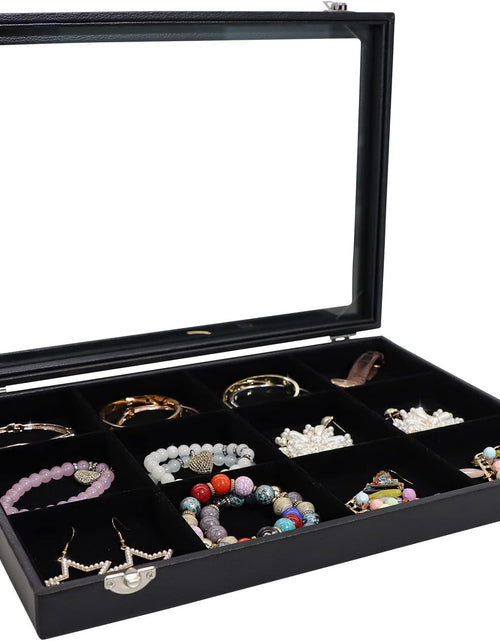 Load image into Gallery viewer, 12 Grid Jewelry Organizer Case Boxes Stackable Display Organizer Removable, Black Velvet
