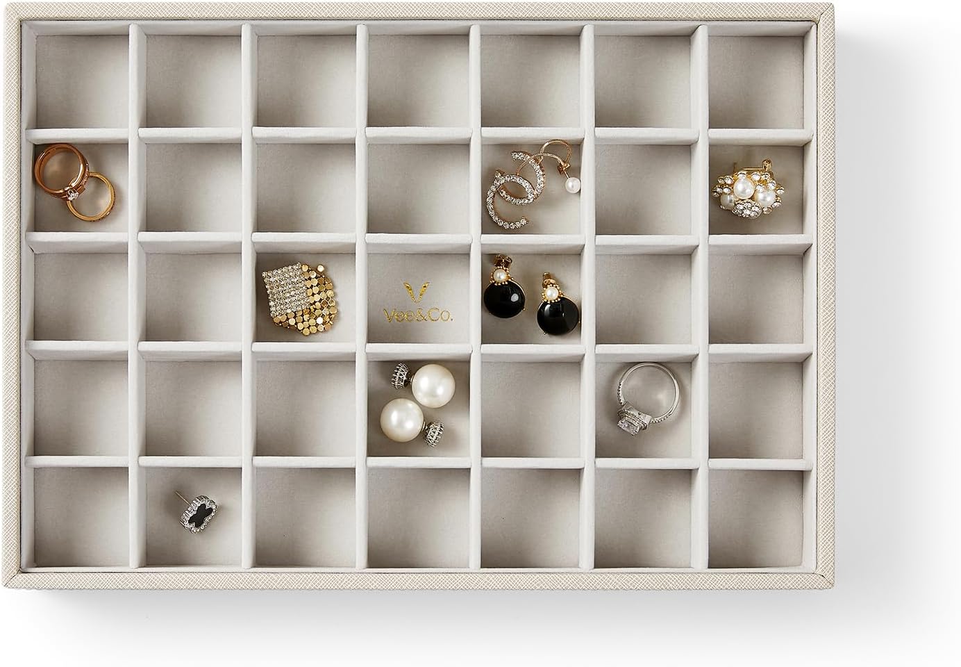 Stackable Jewelry Organizer Trays for Drawers, 35 Grid Grey