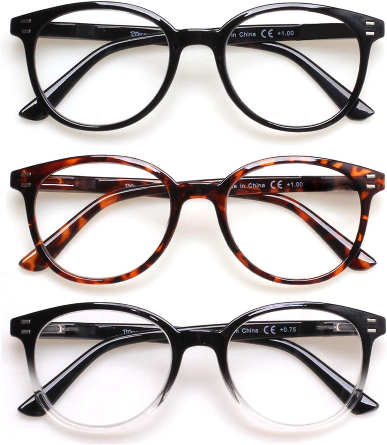 3 Pack Reading Glasses Spring Hinge Stylish Readers Black/Tortoise for Men and Women