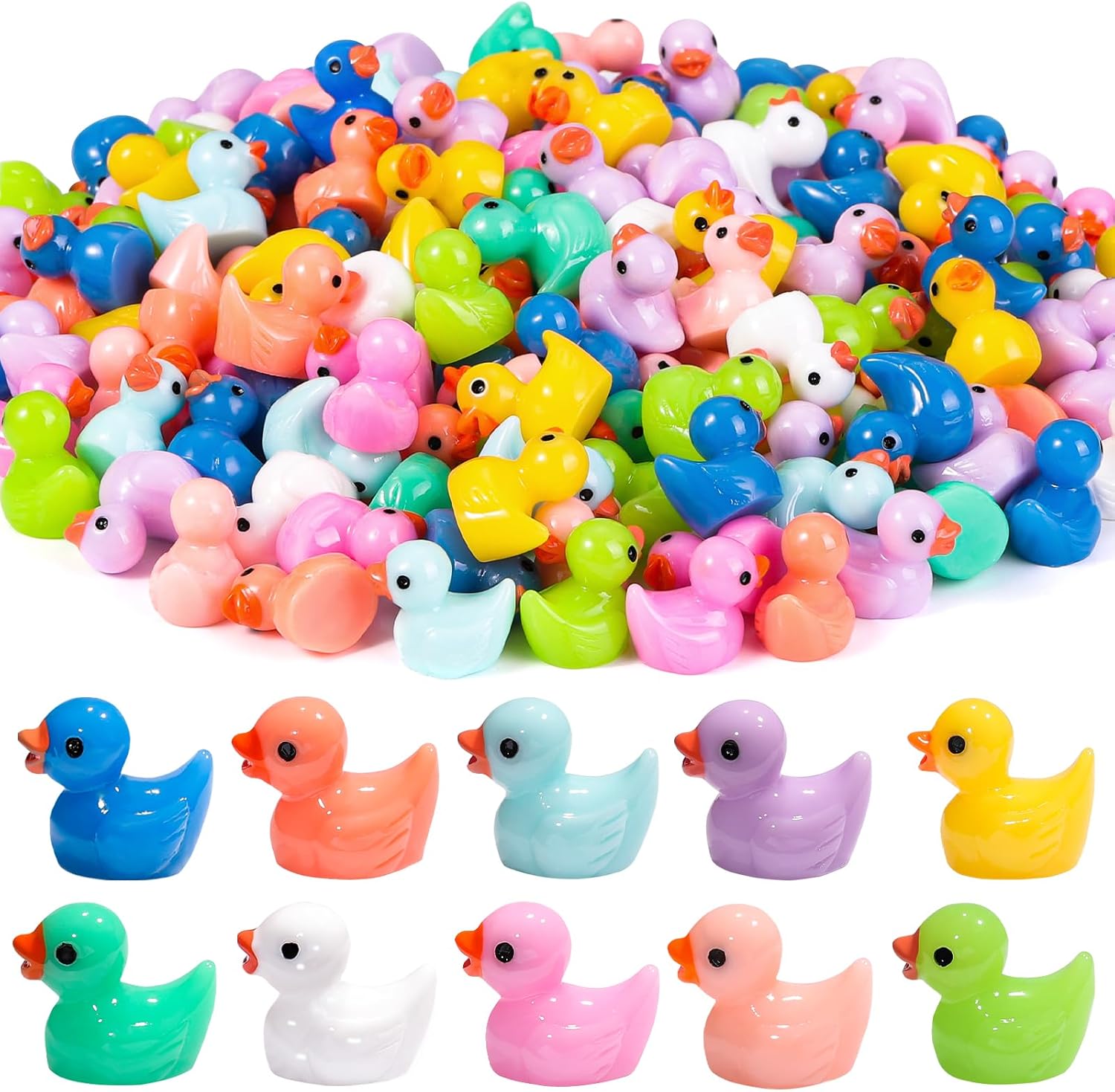 200pcs Tiny Ducks 10 Colors Little Duck Figures Mini Resin Ducks Plastic Small Miniature