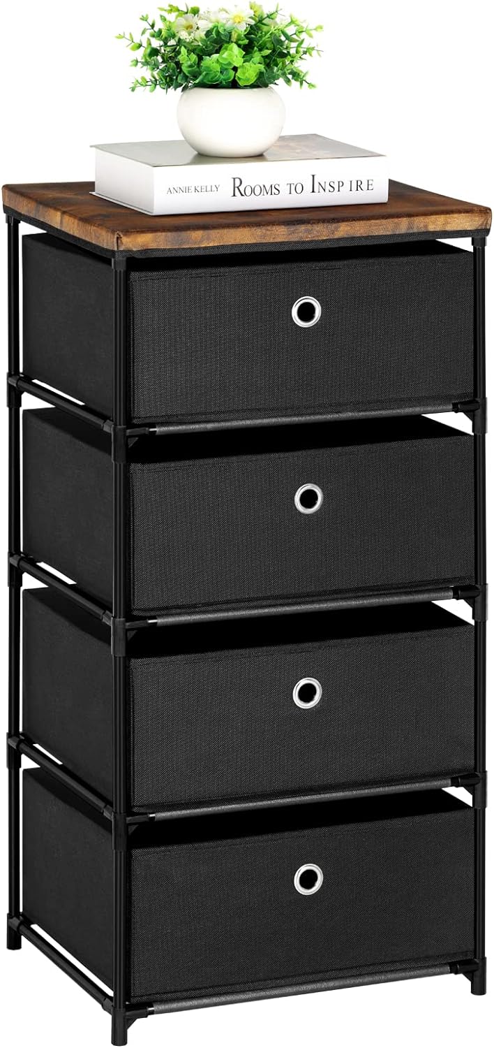 4 Drawers Storage Organizer Unit for Closet, Easy Assembly Closet Dresser for Dorm, Bedroom, Hallway, Storage Bins (Black)