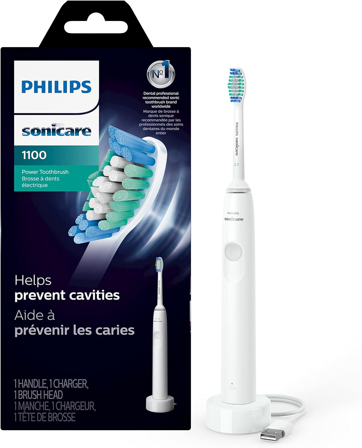 1100 Power Toothbrush, Rechargeable Electric Toothbrush, White Grey