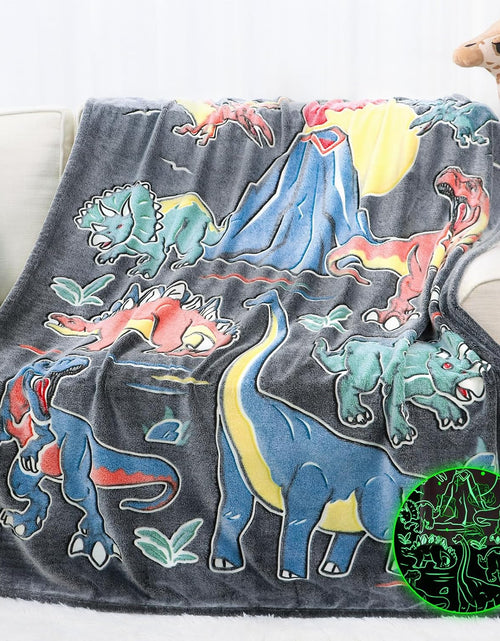 Load image into Gallery viewer, Glow in The Dark Dino Throw Blanket for Kids Dinosaur Toys for Boys Gifts Soft Fleece
