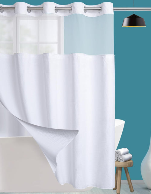 Load image into Gallery viewer, Extra Long Shower Curtain Set Hotel Grade with Snap in Liner for Bathroom Fabric with See Through Top Window (White,71W x 84H)
