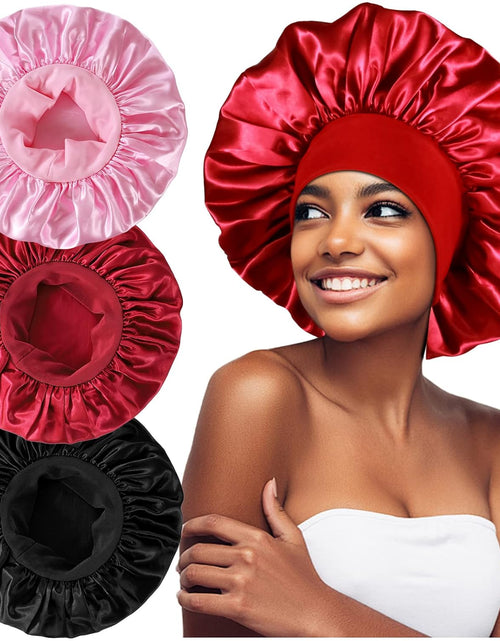 Load image into Gallery viewer, 3PCS Extra Large Satin Bonnets for Sleeping, Hair Bonnets for Black Women Braids Curly Hair, A
