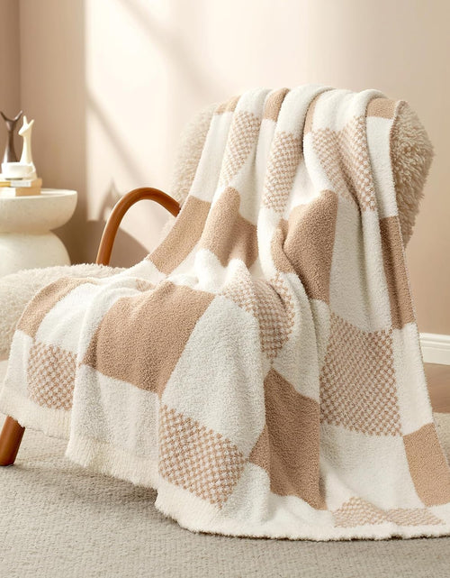 Load image into Gallery viewer, Sac Checkered Blanket, Beige Throw Blanket for Couch Plaid Microfiber Fluffy Warm Cozy Fuzzy Soft, 50x60 inches
