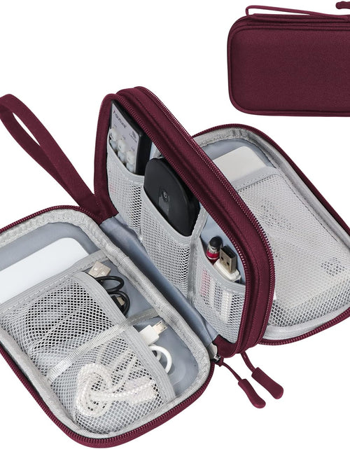 Load image into Gallery viewer, Travel Cable Organizer Bag Pouch Electronic Accessories Carry Case Portable Waterproof Double Layers, Small Wine Red
