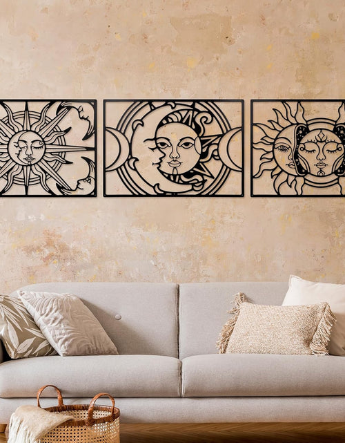 Load image into Gallery viewer, 3 Pcs Sun and Moon Metal Decor, 15.75 x 10.63 inches, Black, Modern, Indoor and Outdoor, 3D Visual Effect
