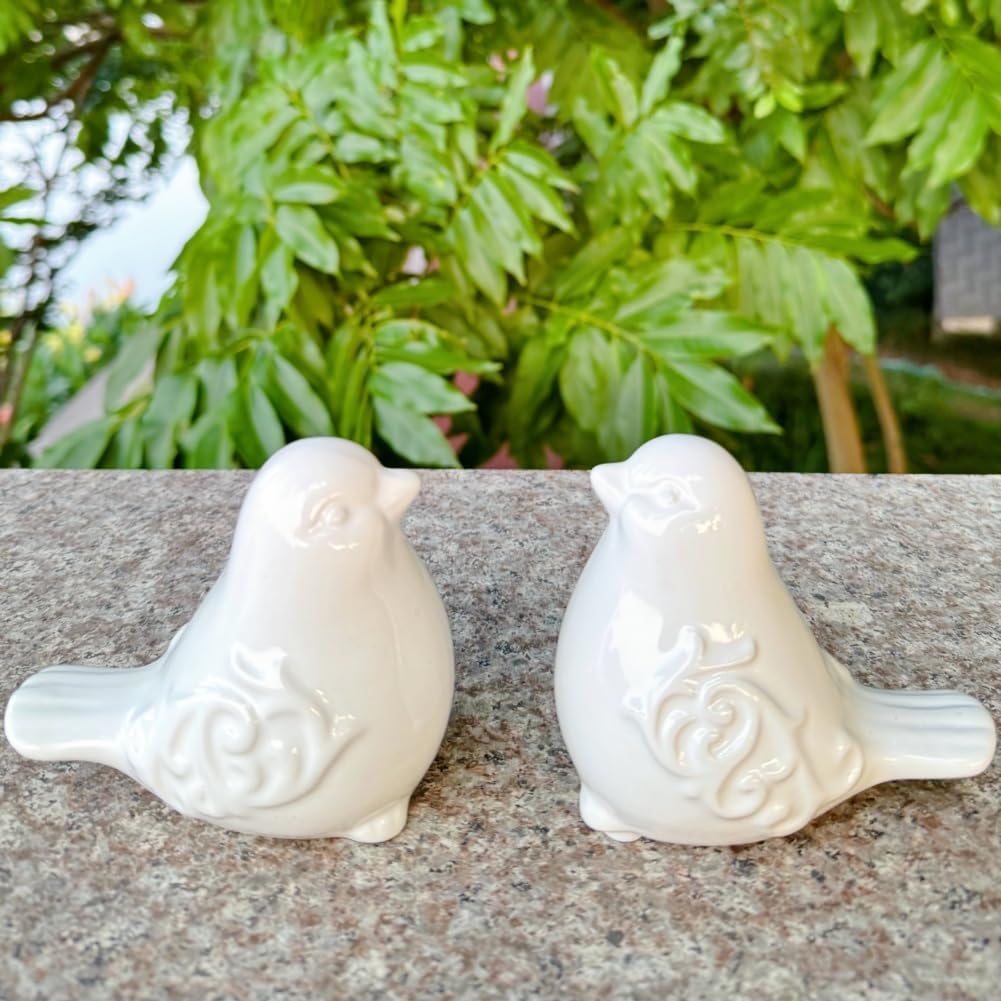 2PCS Ceramic Bird Figurines Decorative Bird Ornaments Statue for Home Garden Decor (White)