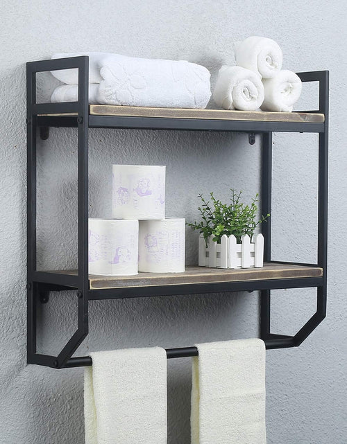 Load image into Gallery viewer, 2-Tier Metal Industrial 23.6&quot; Bathroom Shelves Wall Mounted,Rustic Wall Shelf Over Toilet Towel Rack with Towel Bar, Black Brush Silver
