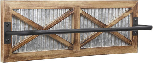 Load image into Gallery viewer, Wall Mounted Towel Bar Holder with Weathered Wood and Corrugated Galvanized Metal, Farmhouse Rack (Towels are not Included)
