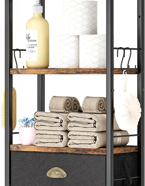 Load image into Gallery viewer, 3 Tier Bathroom Towel Rack Shelf with Storage Drawer Double Towel Bars and Hooks
