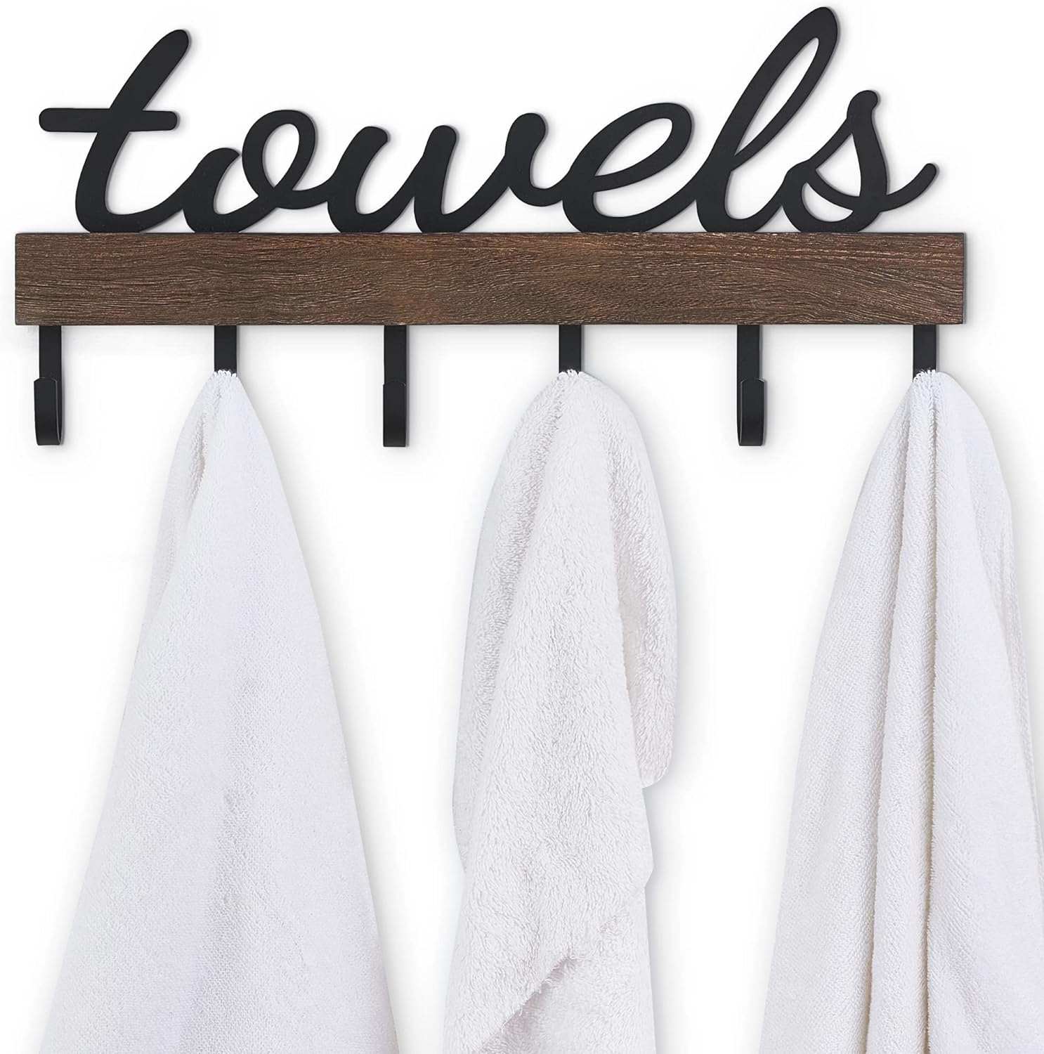 Towel Rack with 6 Hooks, Towel Holder Wall Mount Bathroom Organizer Rustic Farmhouse Home Decor, Black