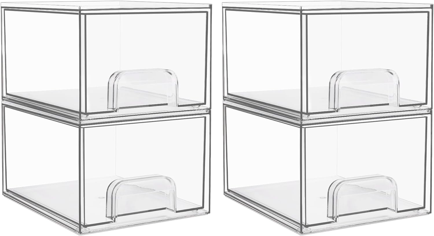 4 Pack Clear Stackable Storage Drawers, 4.4'' Tall Acrylic Bathroom Makeup Organizer,Plastic Storage Bins For Vanity