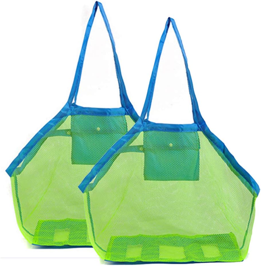 2 Pack Extra Large Mesh Beach Bag Childrens' Toy Storage Swimming Equipment Storage Bag, Blue