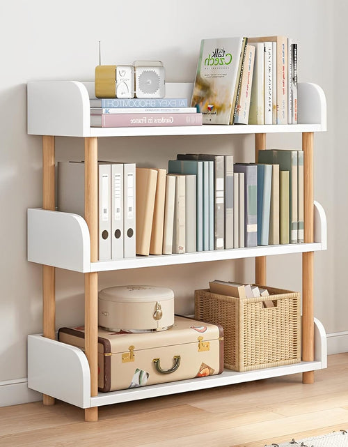 Load image into Gallery viewer, 3-Tier Wooden Open Bookcase - Modern Display Bookshelf with Top Edge, Warm White
