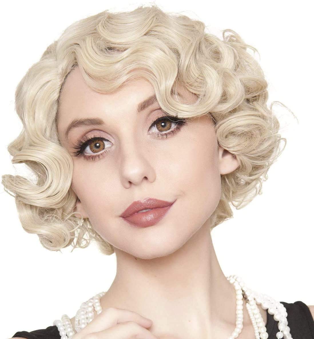 Short Blonde Curly Wig Finger Wave Synthetic Hair for Women, Blonde