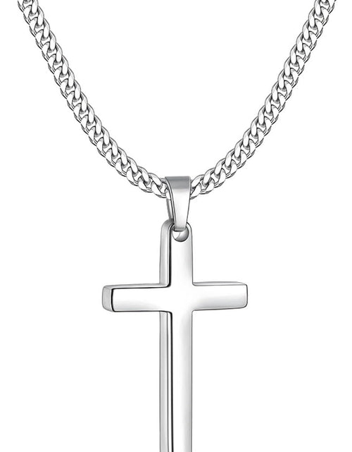 Load image into Gallery viewer, Cross Necklaces with 3.5mm Cross Chain and Stainless Steel Cross Pendant, Cuban Chain 16-28 Inch
