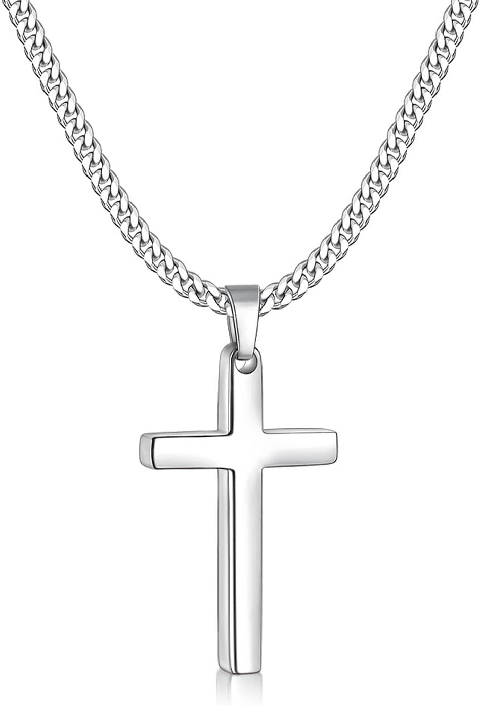 Cross Necklaces with 3.5mm Cross Chain and Stainless Steel Cross Pendant, Cuban Chain 16-28 Inch