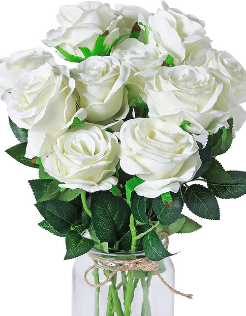 Load image into Gallery viewer, 10 Pack Artificial Silk Rose Flower Wedding Bouquet Party Home Decor (Off White)
