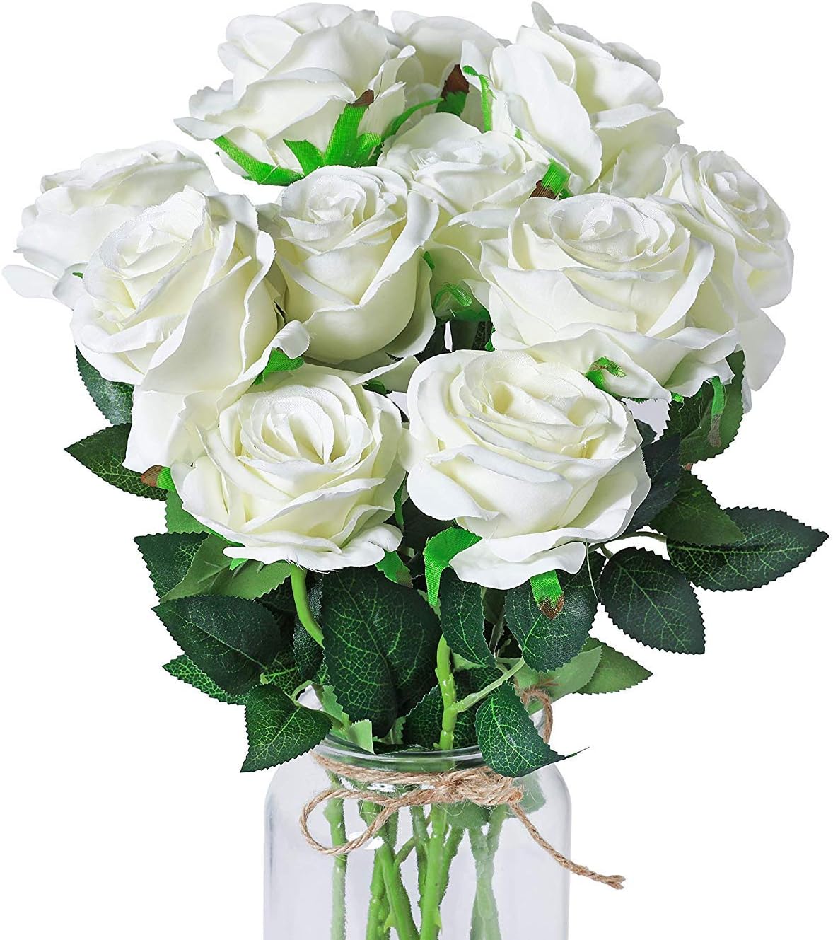 10 Pack Artificial Silk Rose Flower Wedding Bouquet Party Home Decor (Off White)