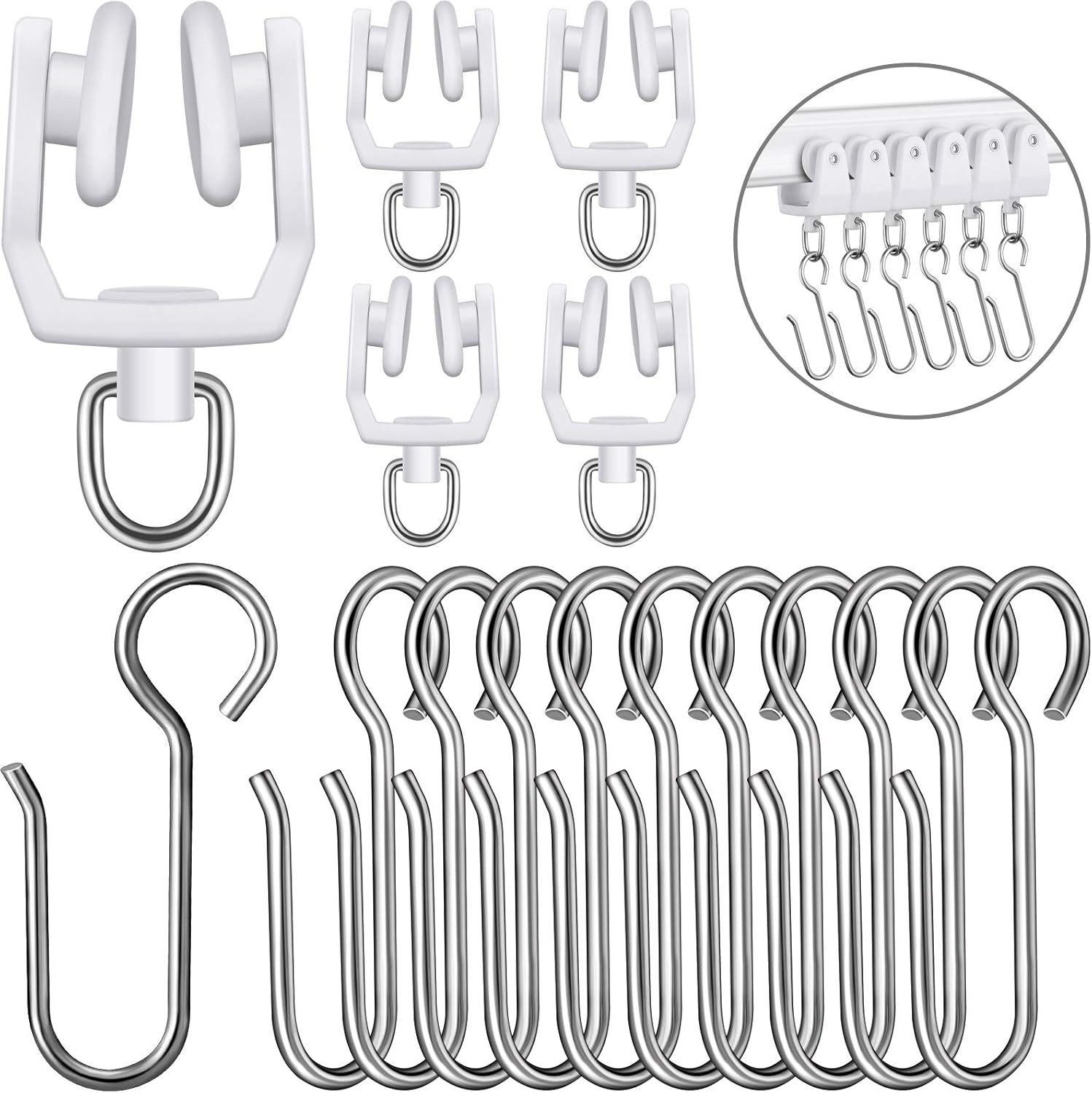 120 Pieces Curtain Track Sets, Ceiling Curtain Track Hooks, S Hooks Straight Curved Curtain Track Rollers for Ceiling Track