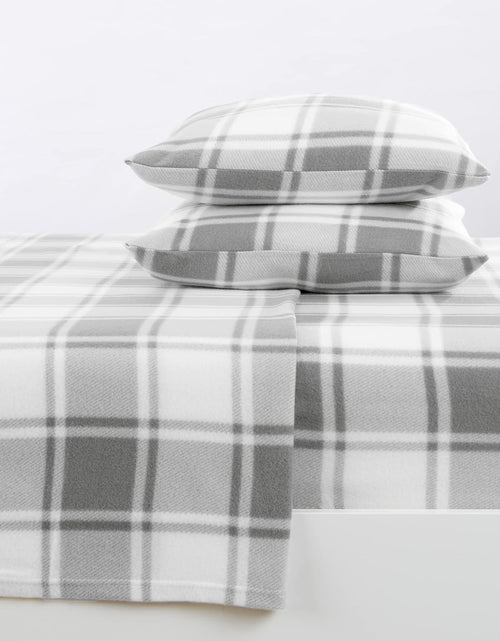 Load image into Gallery viewer, Super Soft Queen Plaid Grey Micro Fleece Sheet Set | Cozy, Warm, Durable, Breathable, and Fluffy Bed Sheets
