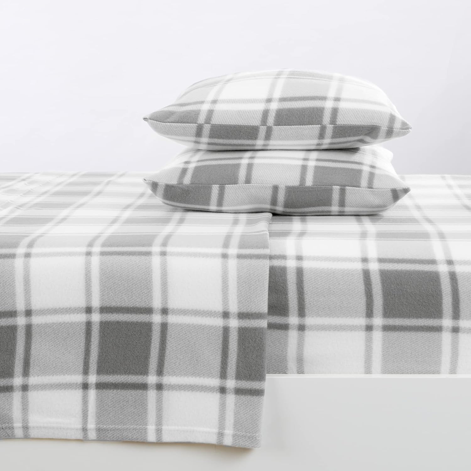 Super Soft Queen Plaid Grey Micro Fleece Sheet Set | Cozy, Warm, Durable, Breathable, and Fluffy Bed Sheets