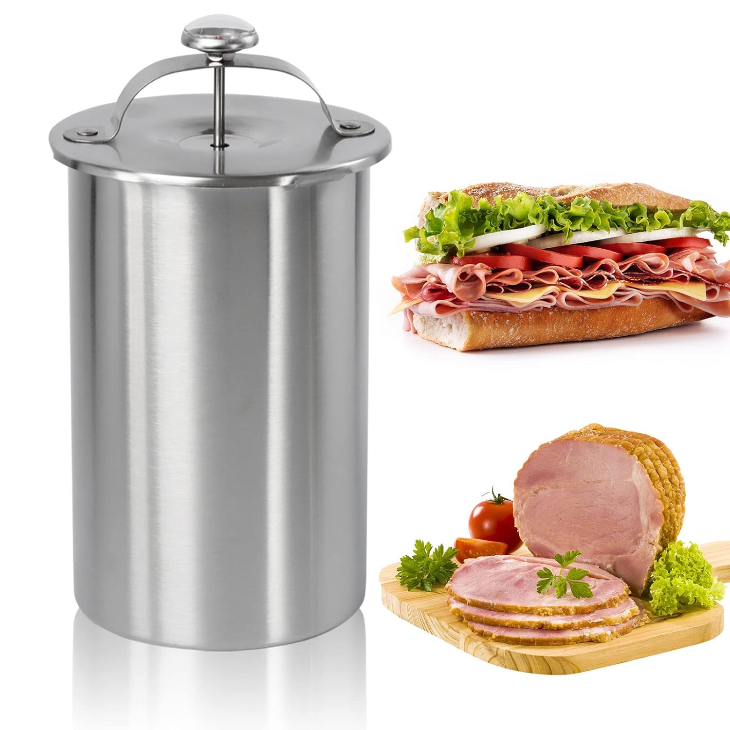 Stainless Steel Ham Maker Meat Press Cooker for Making Healthy Homemade Deli Meat with Thermometer