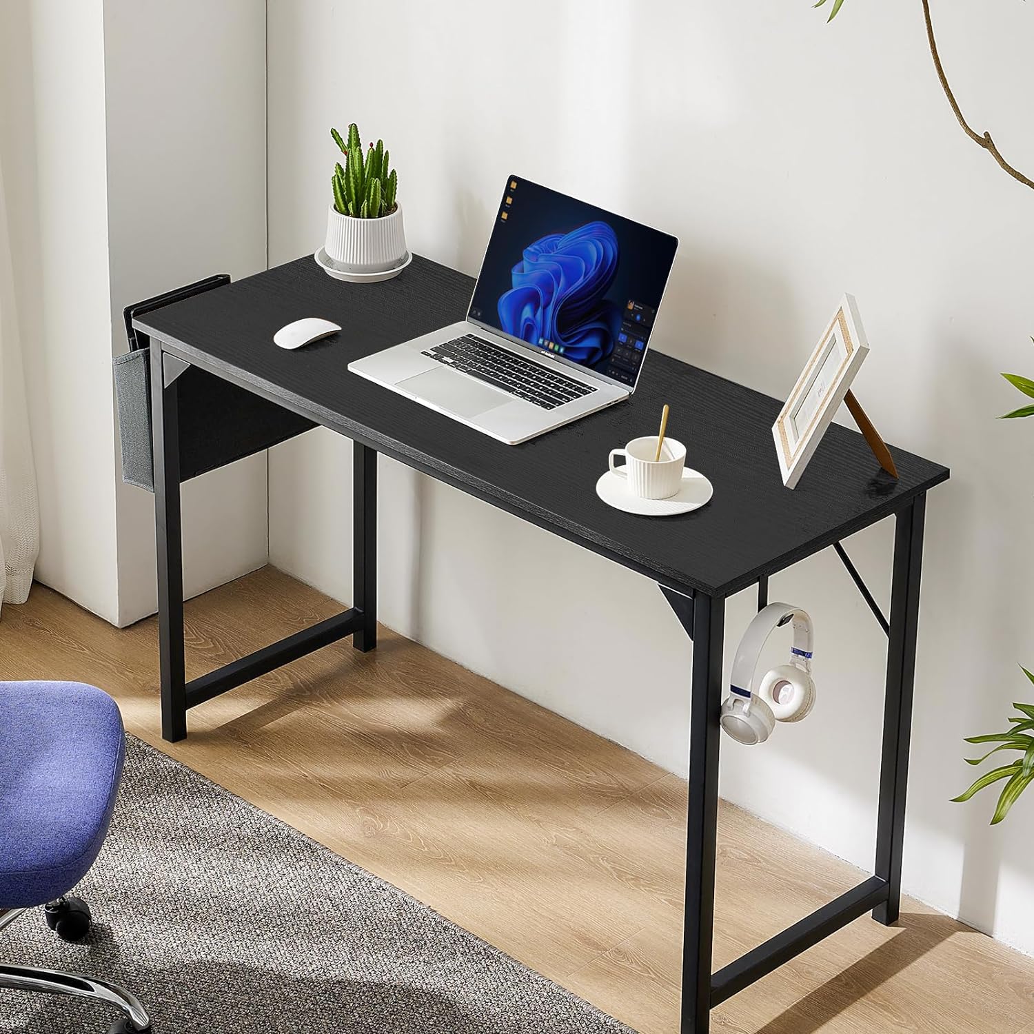 32 inch Small Computer Desk Writing Study Work Office Table Modern Simple with Storage Bag, Black