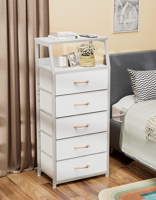 Load image into Gallery viewer, White Dresser with 5 Drawers, Vertical Storage Tower Fabric Dresser for Bedroom,  Wood Top, White
