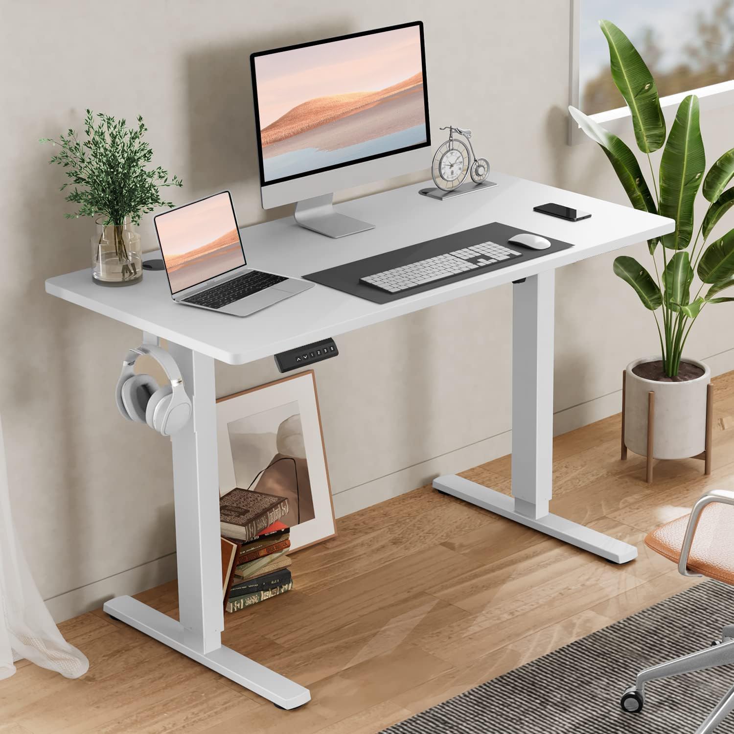 Standing Desk, Adjustable Height Electric Sit Stand Up Down Computer Table, 40x24 Inch, White