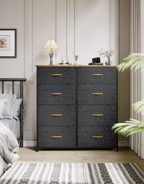 Load image into Gallery viewer, Tall Dresser with 8 Drawers, Storage Tower with Fabric Bins, Sturdy Steel Frame, Wooden Top (Dark Grey)
