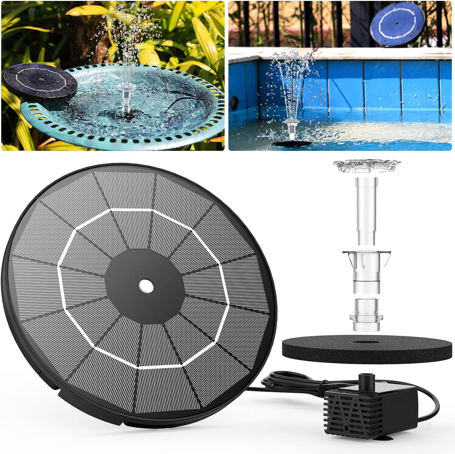 3.5W Solar Fountain Pump for Water Feature Outdoor DIY Solar Bird Bath Fountain with Multiple Nozzles