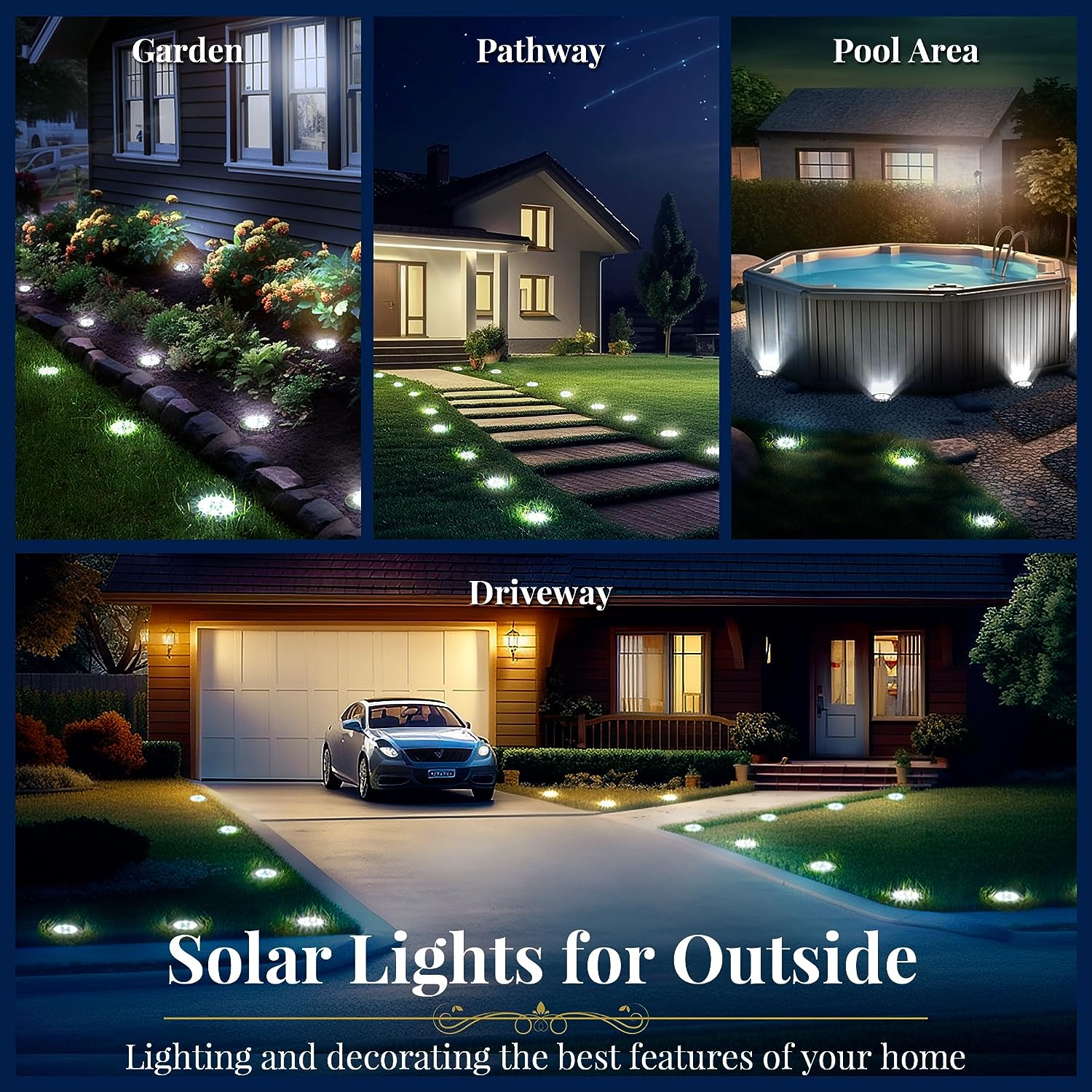 12 Pack Solar Lights Outdoor Waterproof, 8 LED Solar Powered Landscape Lighting for Garden Yard (Cool White)