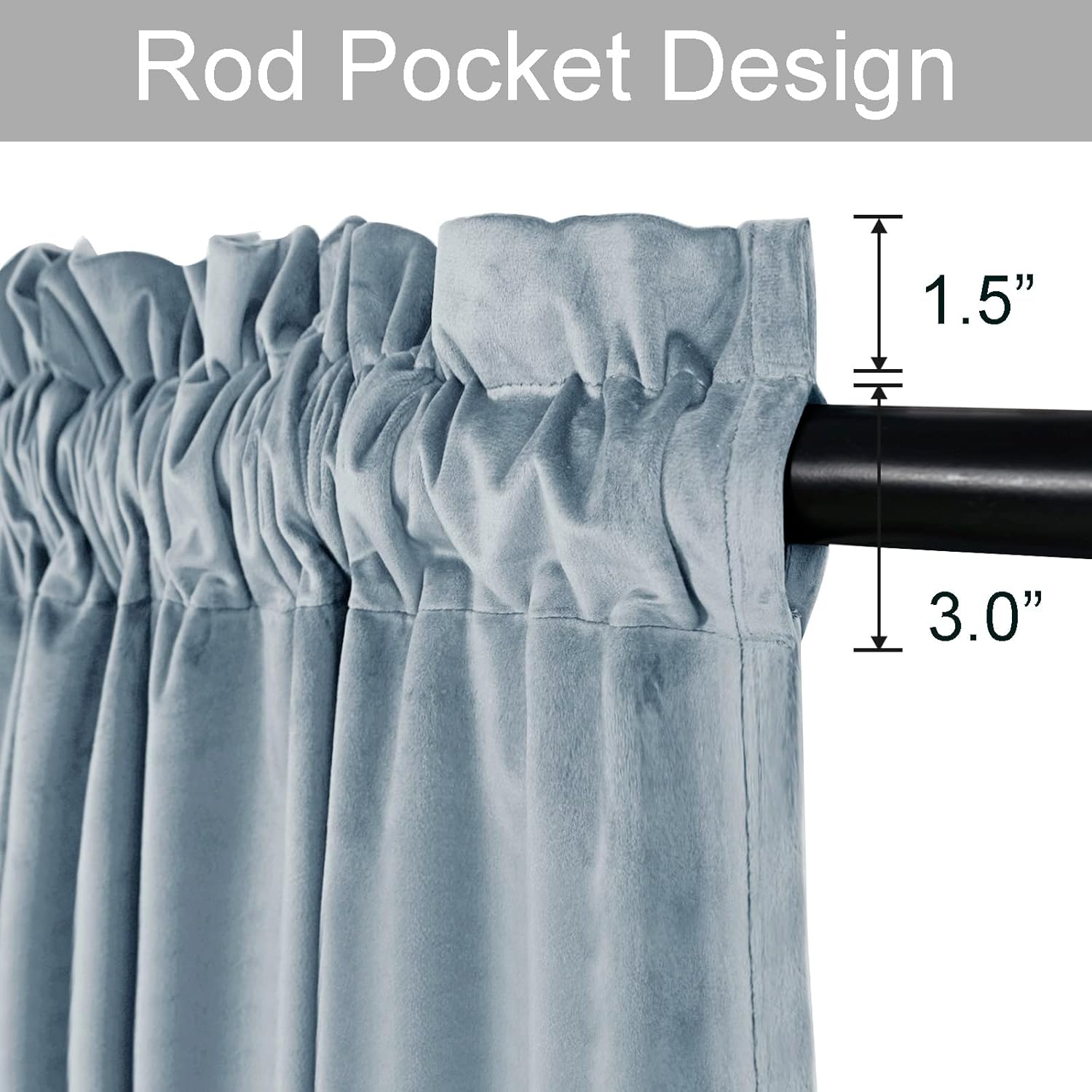 Velvet Blackout Curtains for Living Room, Darkening Rod Pocket Drapes for Office, Set of 2 Panels, 52W x 84L, Stone Blue