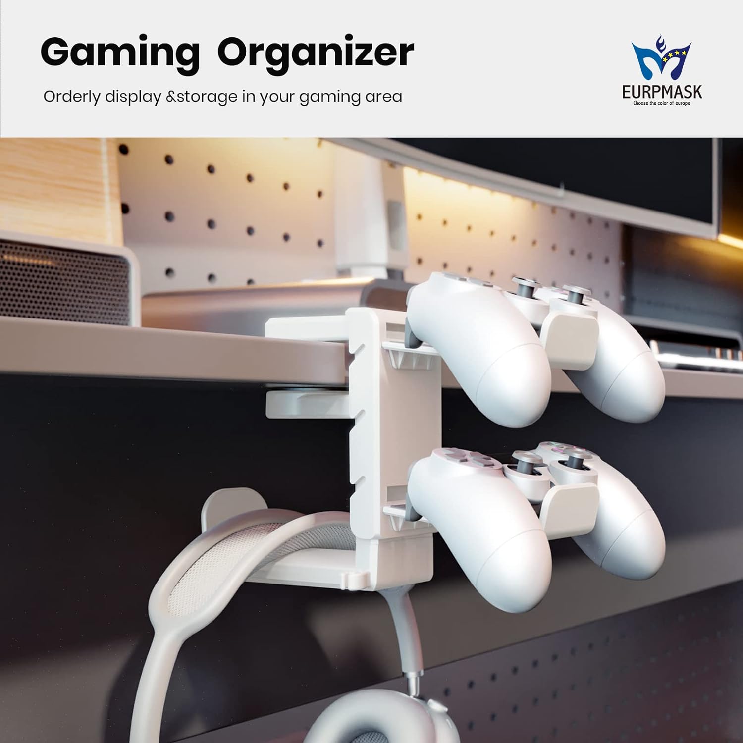 3-in-1 PC Gaming Headset&Controller Holder , White