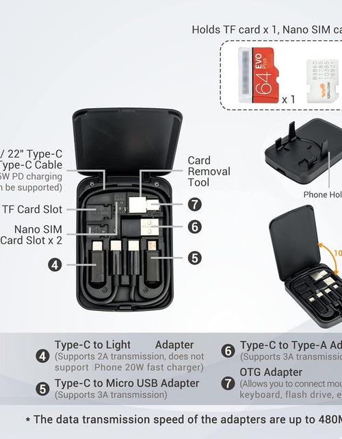 Load image into Gallery viewer, Multi-Functional Compact Cable Card with 22&quot; USB-C Cable &amp; USB-A/Micro-USB/Light/OTG USB Adapter Kit
