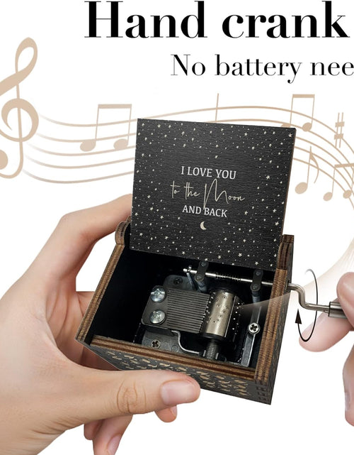 Load image into Gallery viewer, Love You to The Moon and Back Wooden Music Box, Hand Crank Antique Engraved Wood Musical Boxes
