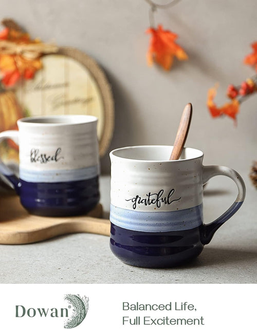 Load image into Gallery viewer, 20 oz Coffee Mugs, Large Mugs with Word Blessed Grateful, Porcelain Coffee Cup, Set of 2
